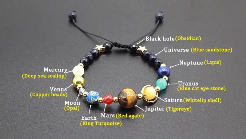 Universe Galaxy Solar System Natural Stone Beads Adjustable Bracelet