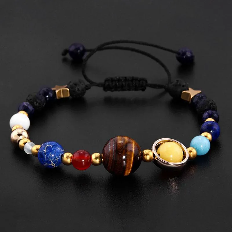 Universe Galaxy Solar System Natural Stone Beads Adjustable Bracelet