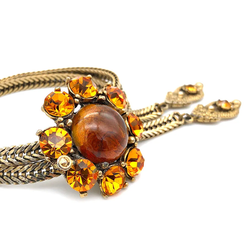 【USA輸入】ヴィンテージ セルロ アンバー フラワー ブレスレット/Vintage SELRO Amber Flower Bracelet