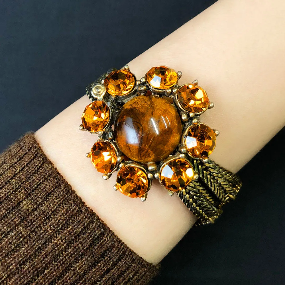 【USA輸入】ヴィンテージ セルロ アンバー フラワー ブレスレット/Vintage SELRO Amber Flower Bracelet