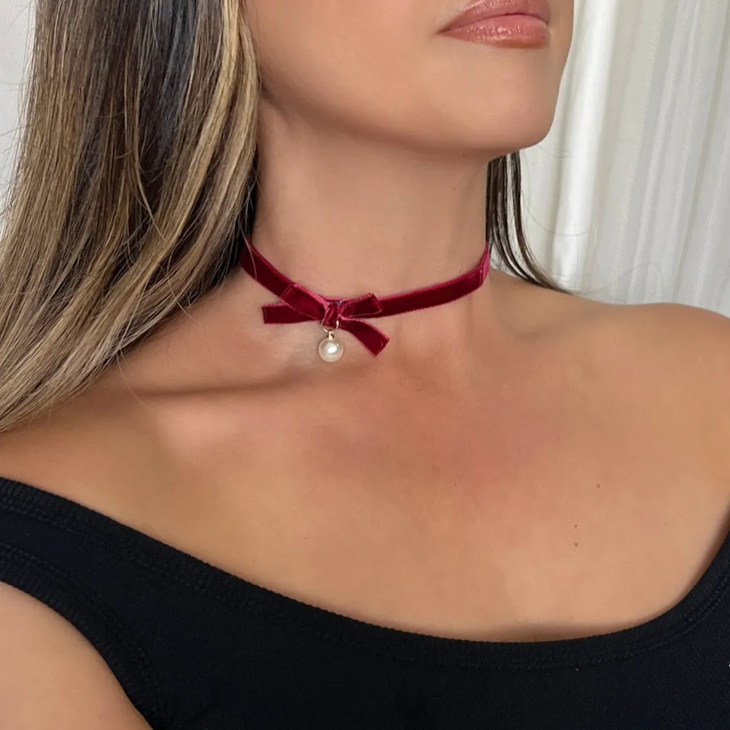 Velvety Bow Tie Choker