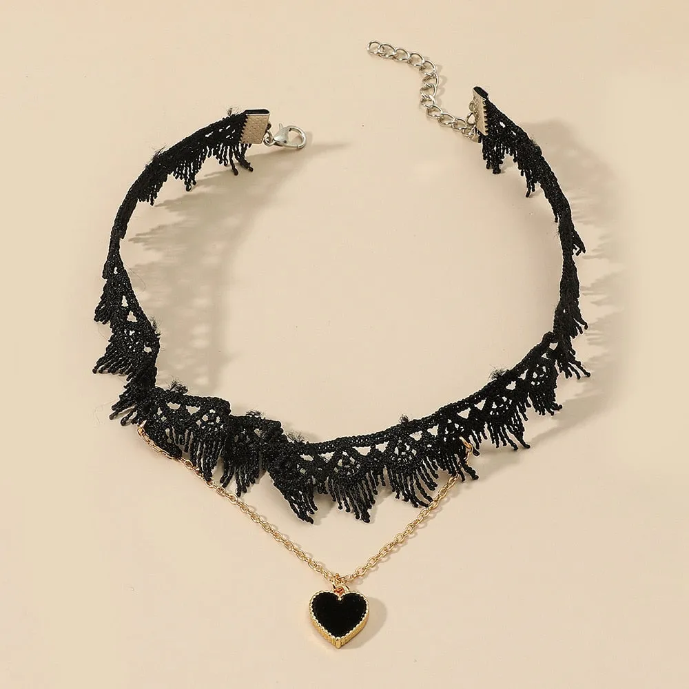 VenusFox Black Leather Velvet Choker Necklace