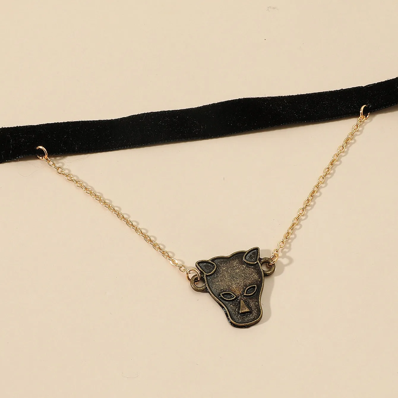 VenusFox Black Leather Velvet Choker Necklace