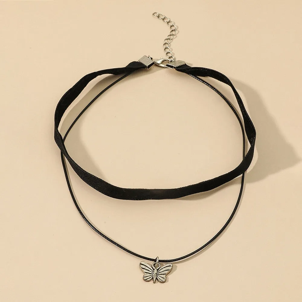 VenusFox Black Leather Velvet Choker Necklace