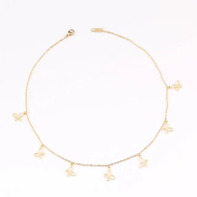 VenusFox fashion Women Simple Gold Stainless Steel Star Butterfly Dragonfly Round Tassels Non-fading Party Necklace Neck Chains Choker