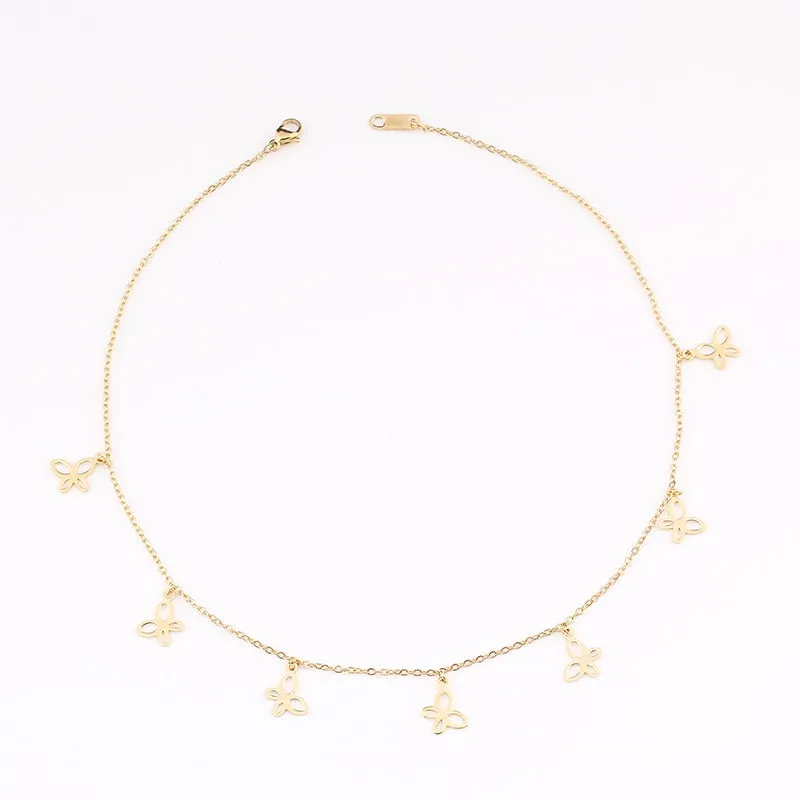 VenusFox fashion Women Simple Gold Stainless Steel Star Butterfly Dragonfly Round Tassels Non-fading Party Necklace Neck Chains Choker