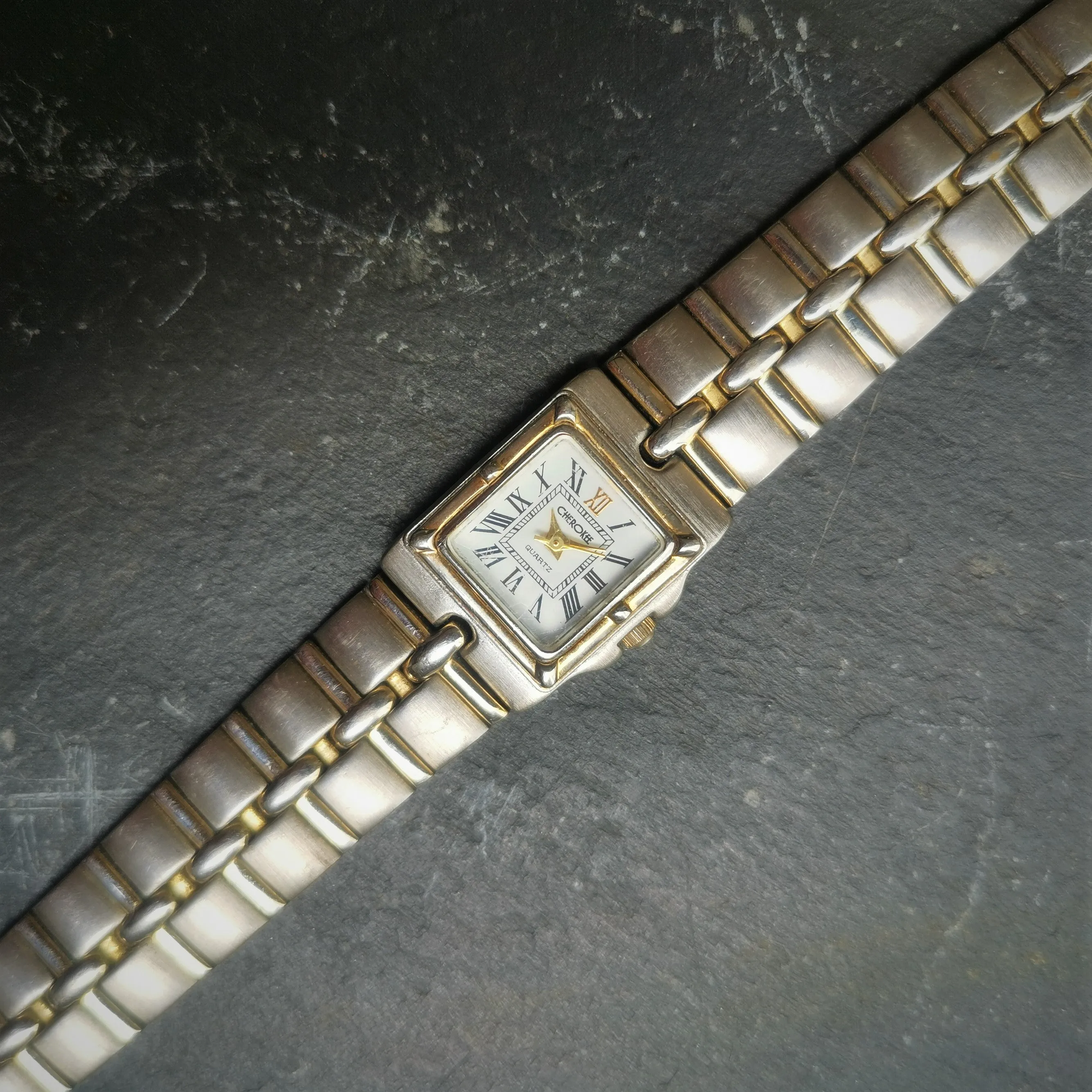 Vintage CHEROKEE Brushed Chrome And Gold Plated Women's Quartz Watch