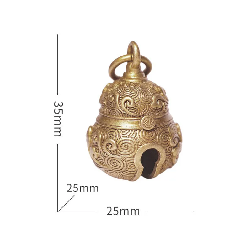 Vintage Chinese Auspicious Cloud Pattern Handcrafted Brass Gourd-shaped Bell Pendant