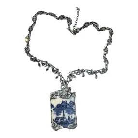 Vintage Churchill Willow Shard Handcrafted Necklace With Silver-Blend Metalwork Pendant