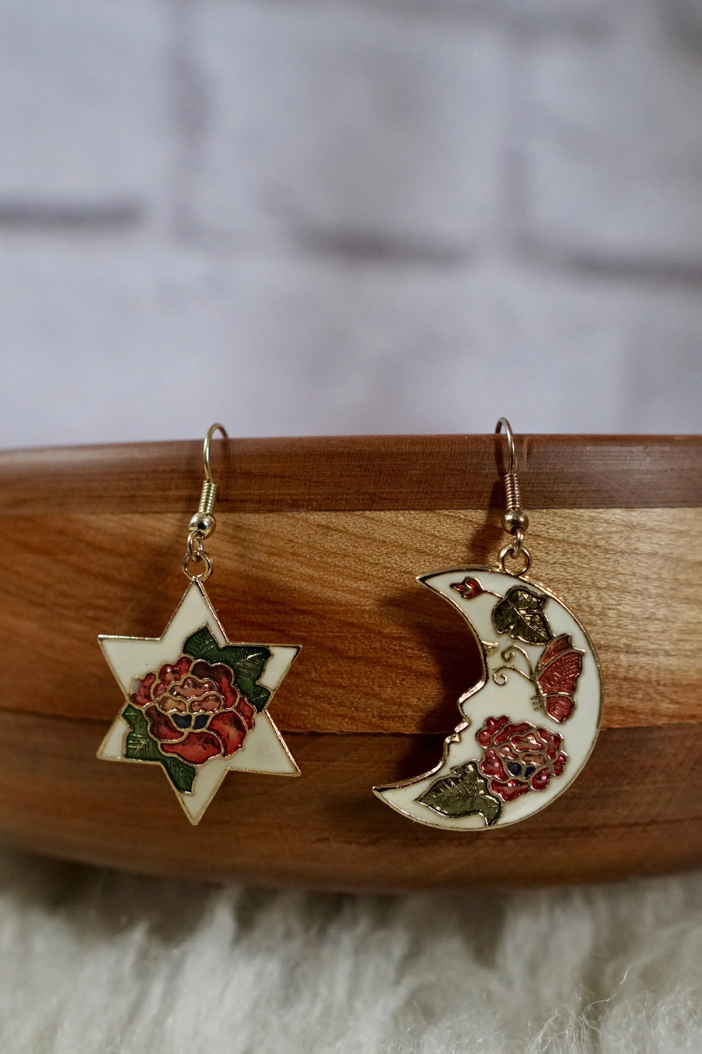 Vintage Cloisonne Celestial Earrings