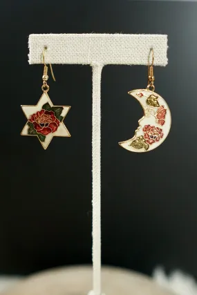 Vintage Cloisonne Celestial Earrings