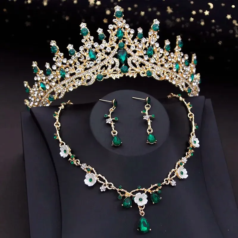 Vintage Crown Jewelry Set for Women Tiaras Choker Necklace Earring Jewelry Set