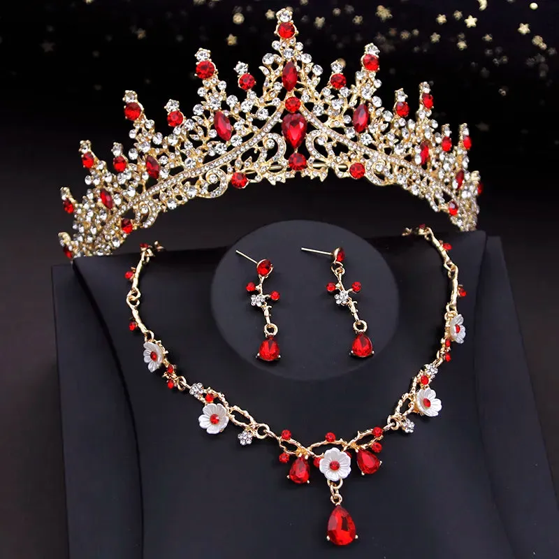 Vintage Crown Jewelry Set for Women Tiaras Choker Necklace Earring Jewelry Set