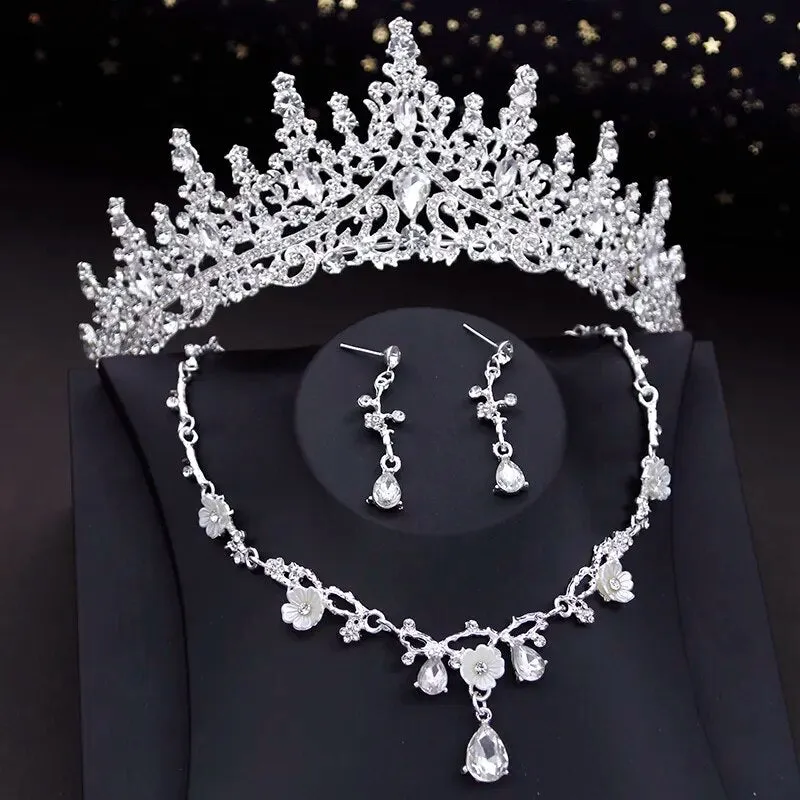 Vintage Crown Jewelry Set for Women Tiaras Choker Necklace Earring Jewelry Set