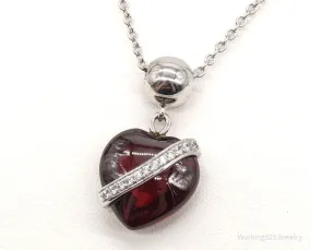 Vintage Designer RP Cubic Zirconia Glass Heart Sterling Silver Necklace