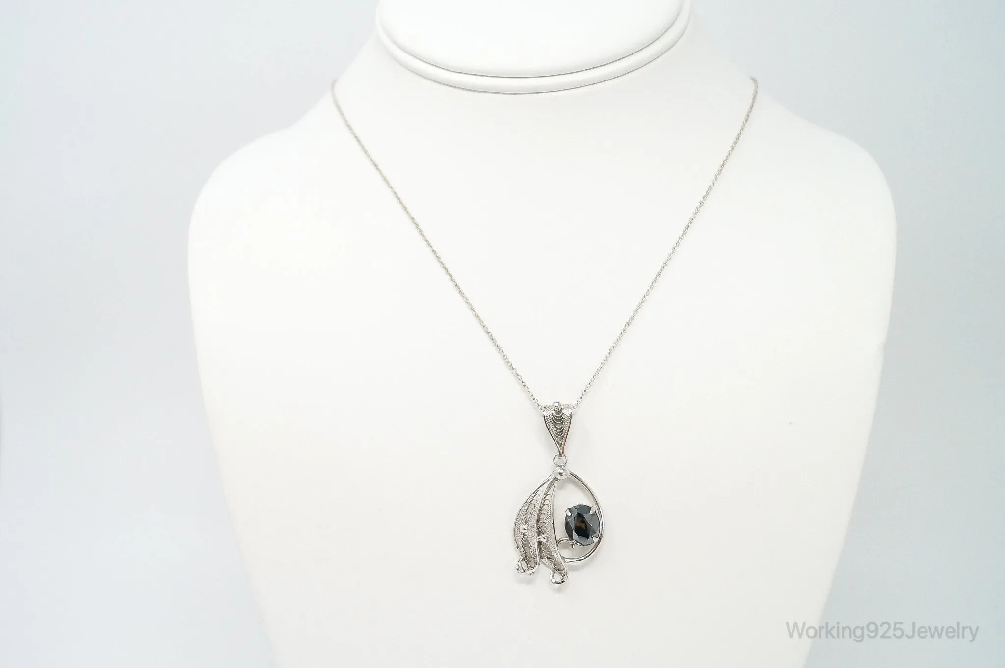 Vintage Designer Sorrento Hematite Sterling Silver Necklace