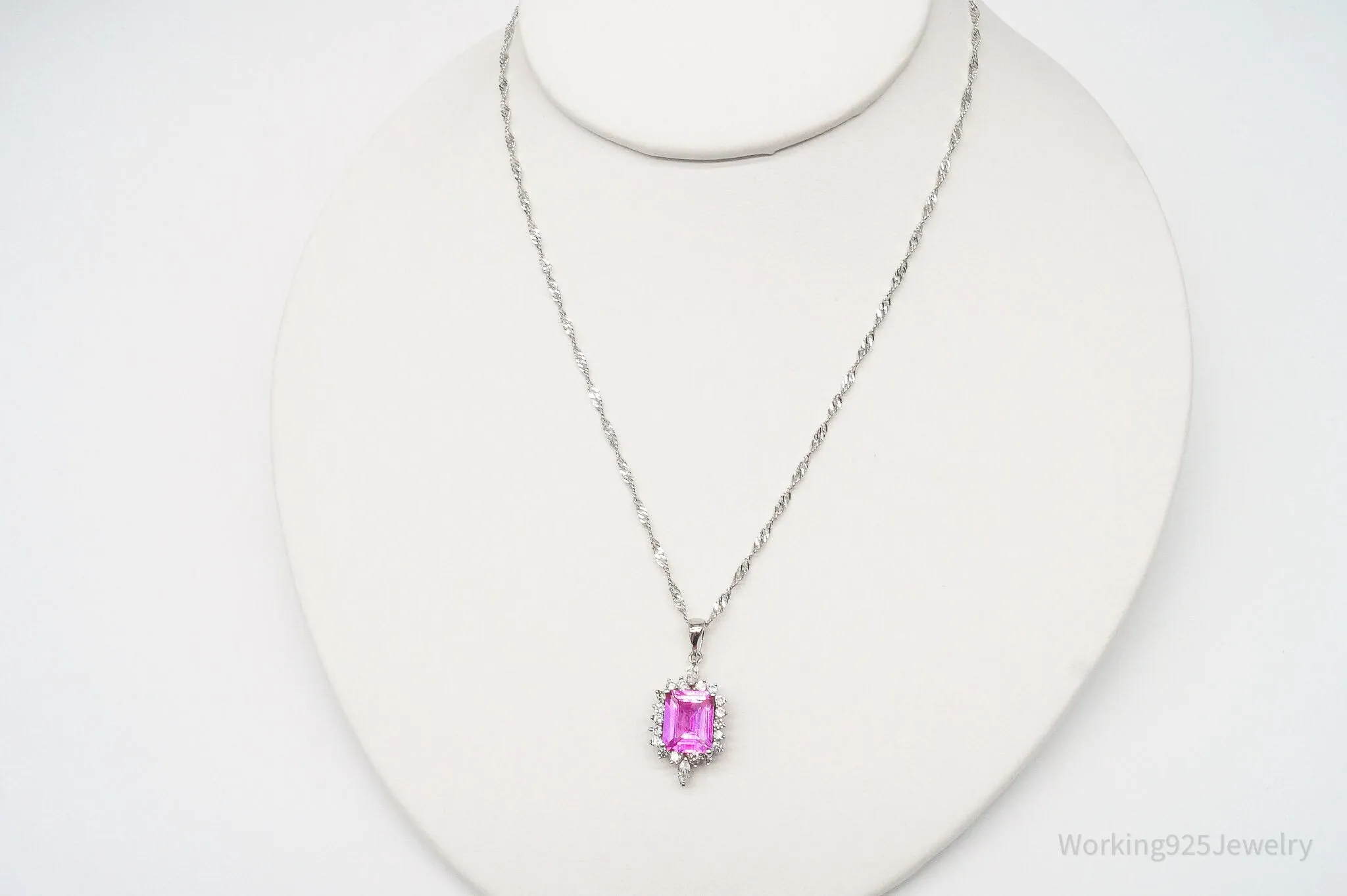 Vintage Faux Ruby Cubic Zirconia Sterling Silver Necklace