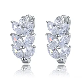 Vintage Leaf Design Earring with Luxury AAA Marquise Cut Austrian CZ Crystal Platinum Plated Earrings for Girls Gift