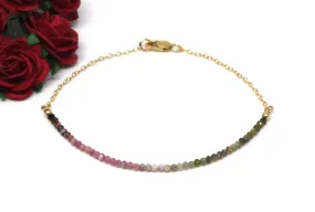 Watermelon Tourmaline Gemstone Half Bar Bracelet