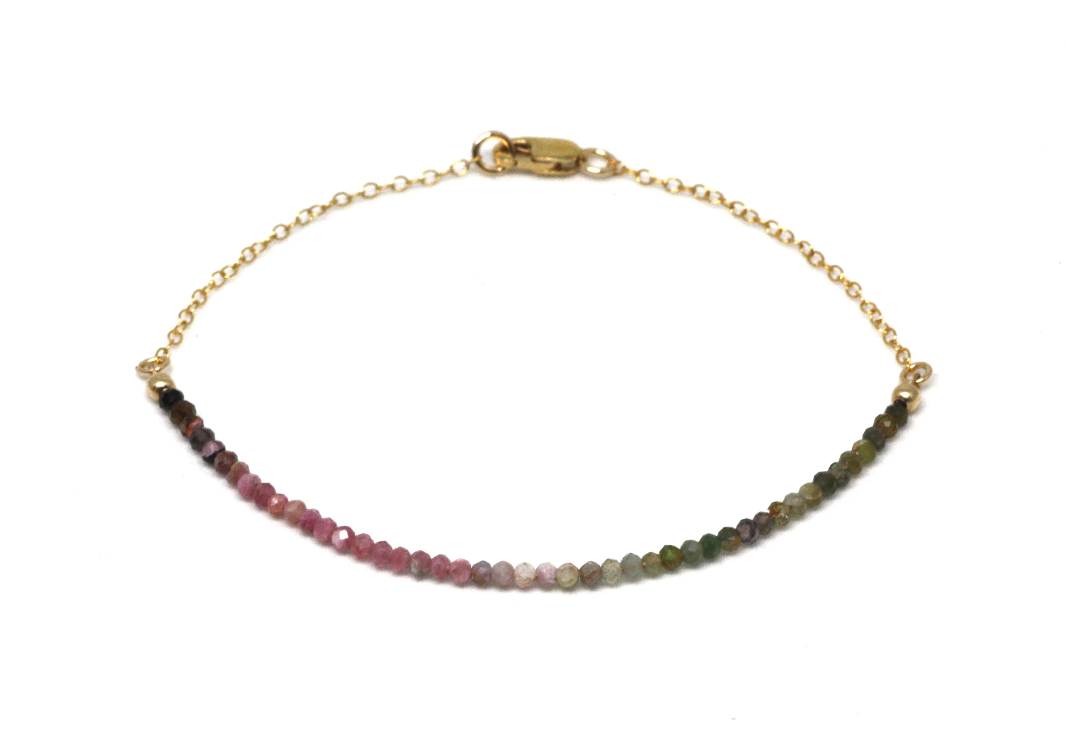 Watermelon Tourmaline Gemstone Half Bar Bracelet