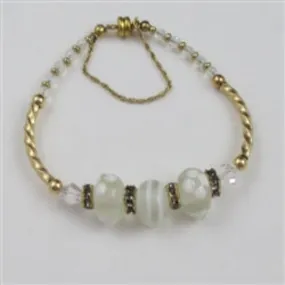 White Artisan Bead and Gold Bangle Bracelet