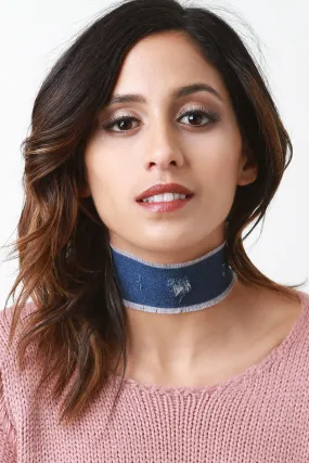 Wide Distressed Denim Choker Set