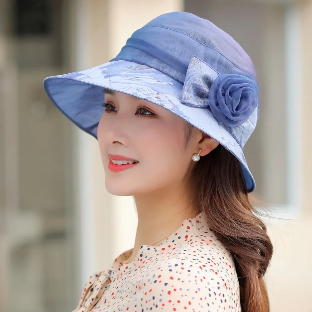 Woman Summer Hats With Visor Hat Fashion Mesh Flower Design Sun Hat Travel Bucket Hat