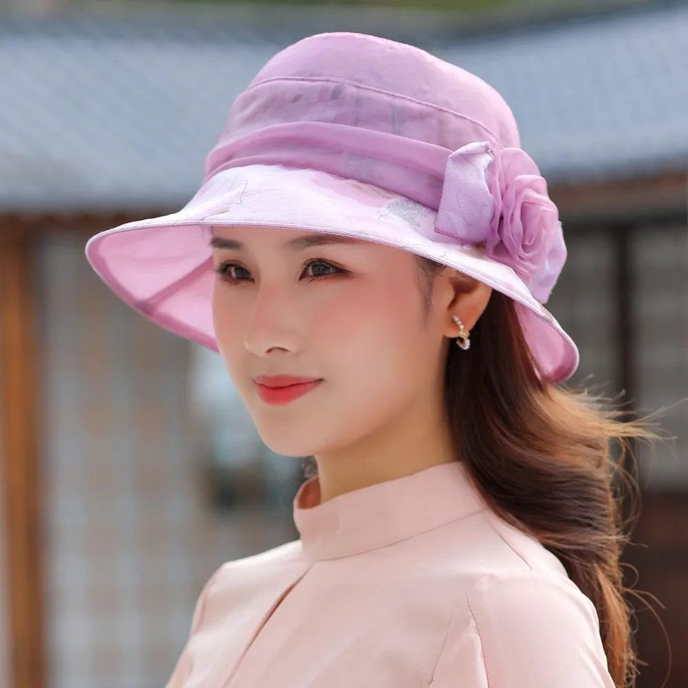 Woman Summer Hats With Visor Hat Fashion Mesh Flower Design Sun Hat Travel Bucket Hat