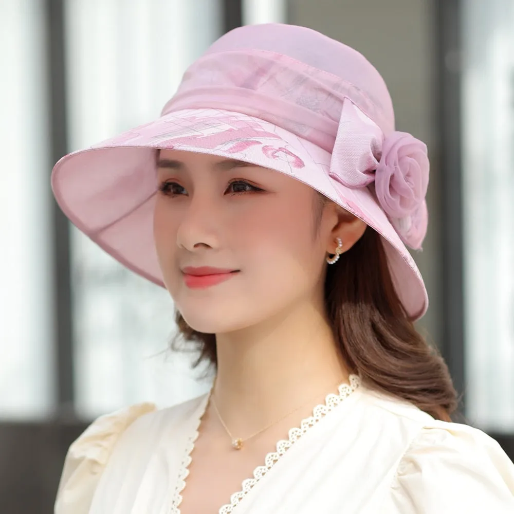 Woman Summer Hats With Visor Hat Fashion Mesh Flower Design Sun Hat Travel Bucket Hat