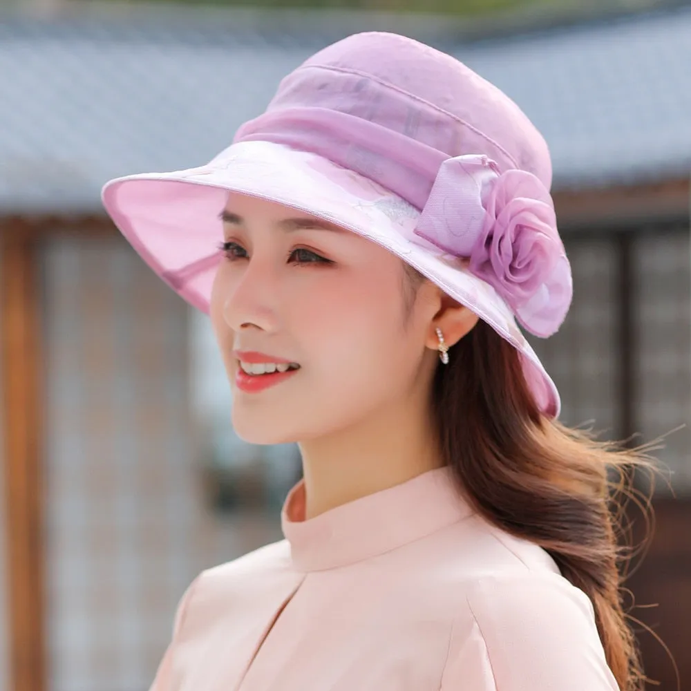 Woman Summer Hats With Visor Hat Fashion Mesh Flower Design Sun Hat Travel Bucket Hat