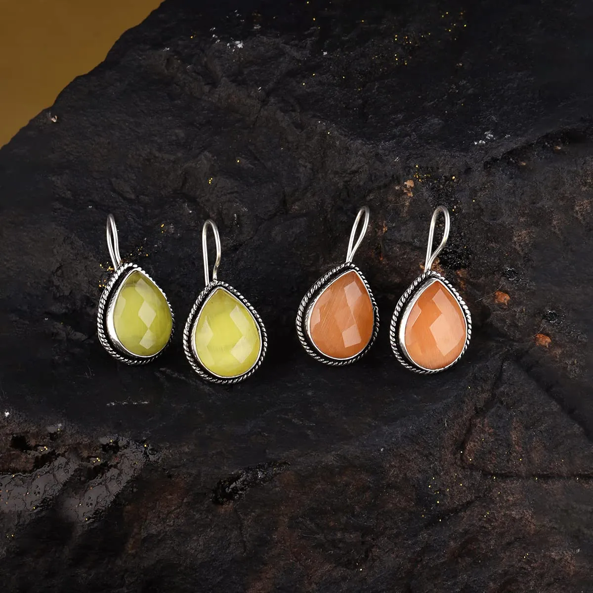 Yellow Chimes Earrings For Women Combo Pack Of 2Pairs Of Earrings Orange and Yellow Crystal Studded Tear Drop Shaped Drop Earrings For Women and Girls