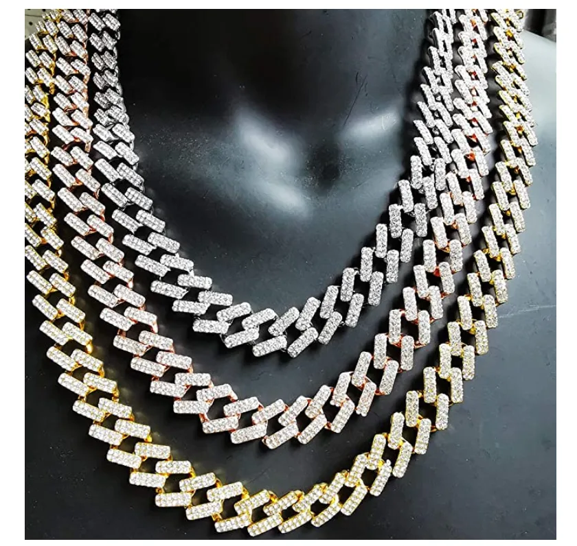 Zig Zag Cuban Link Cuban Link Chain ZigZag Necklace Bust Down Diamond Hip Hop Gold Silver Color Metal Alloy