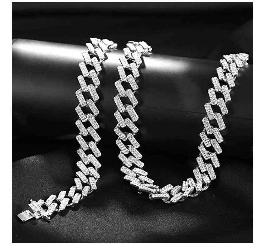 Zig Zag Cuban Link Cuban Link Chain ZigZag Necklace Bust Down Diamond Hip Hop Gold Silver Color Metal Alloy